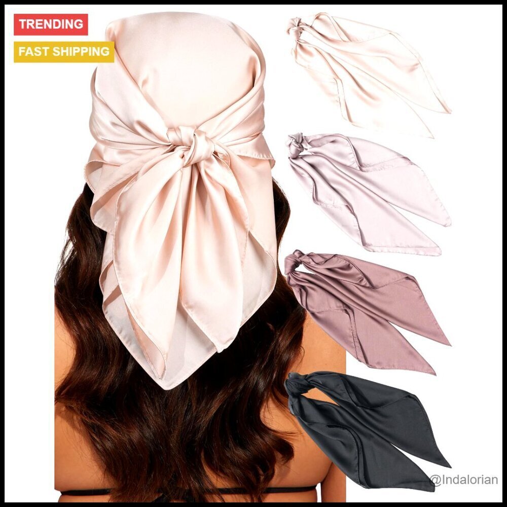 Satin Silk Scarf Set Lightweight Hair Wrap Headband Neck Scarf Boho Chic